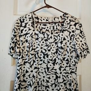 Liz Claiborne 100% silk black/cream floral dress